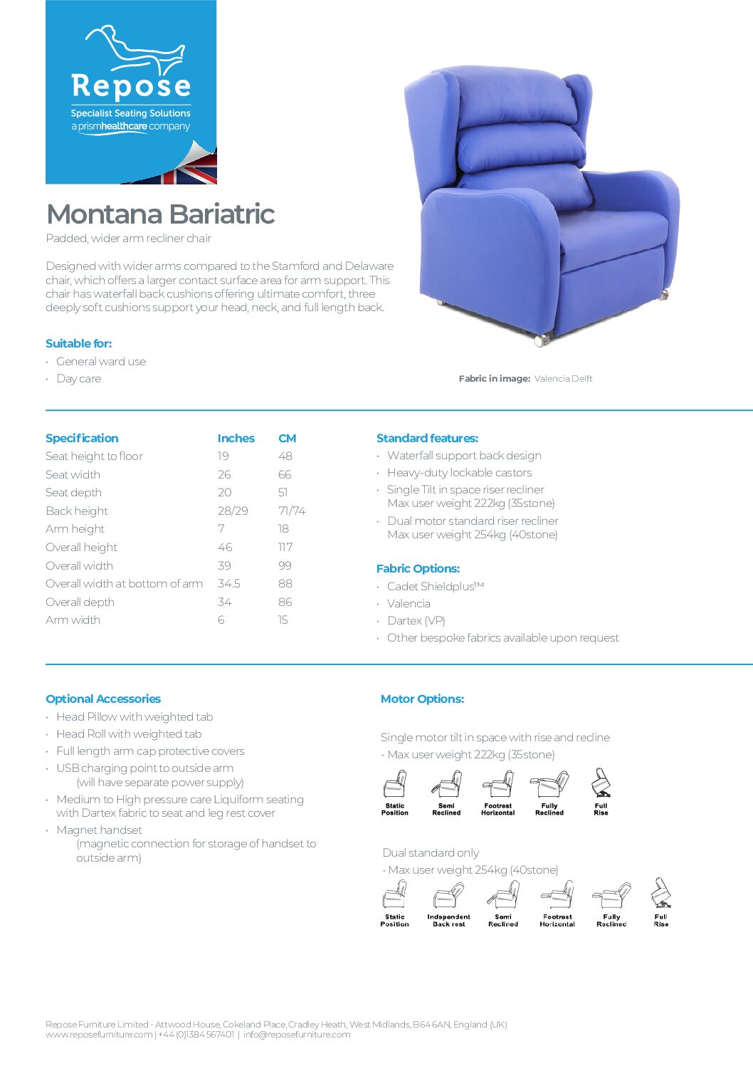 PDF specification Montana Bariatric v7 1 pdf Repose Furniture Downloads and Brochure Request