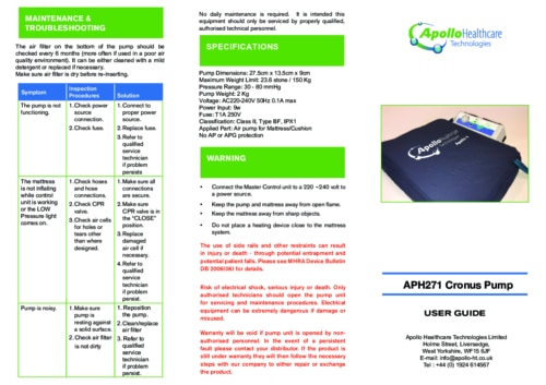 APH271 Cronus Pump User Manual pdf Repose Furniture User Manuals